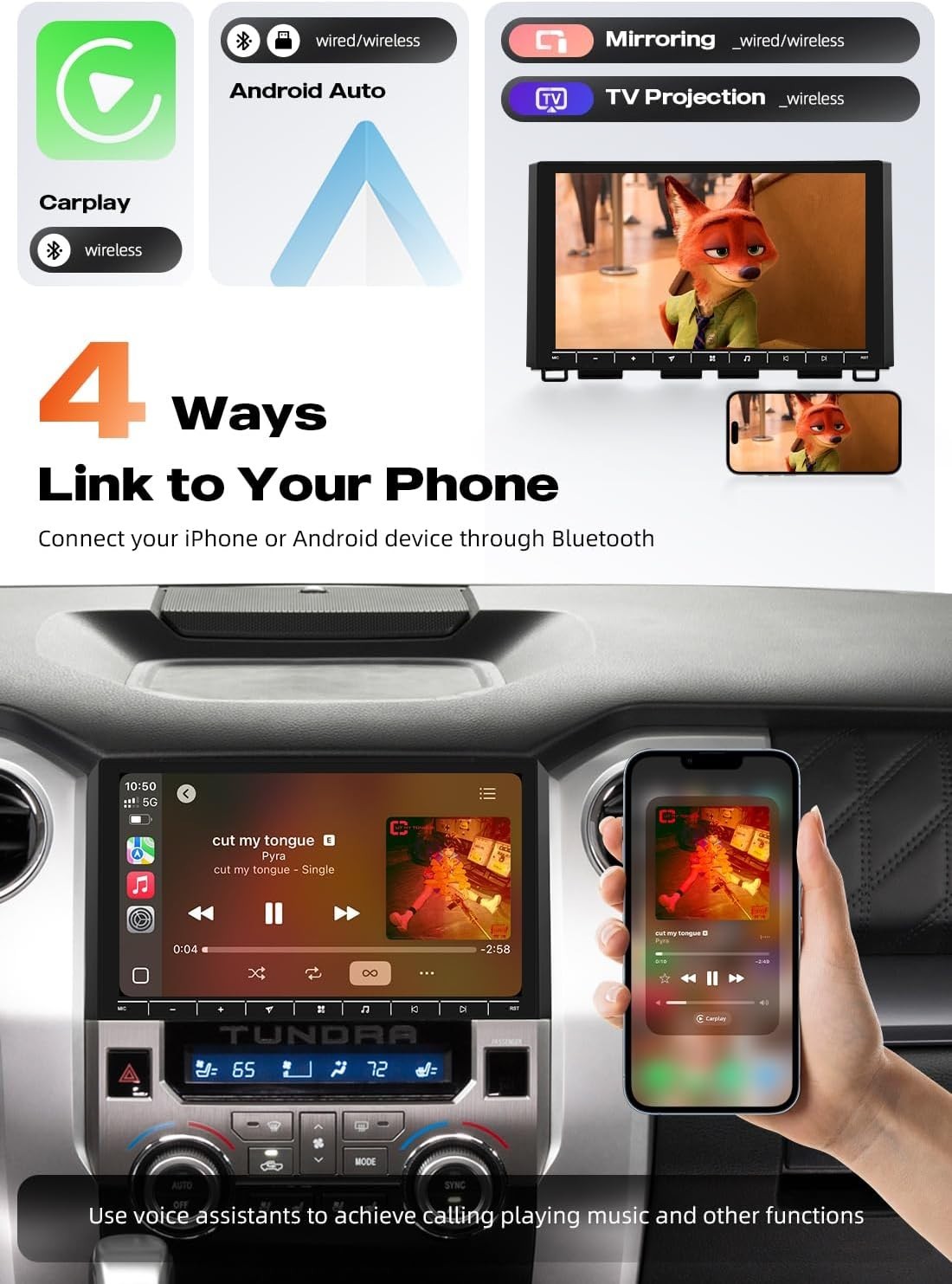 BOX DMG Car Radio for Toyota Tundra 2014-2021 10.2″ QLED Screen Wireless CarPlay