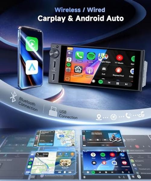 Single Din 6 Inch Incell Touch Screen Car Stereo Wireless CarPlay Android Auto