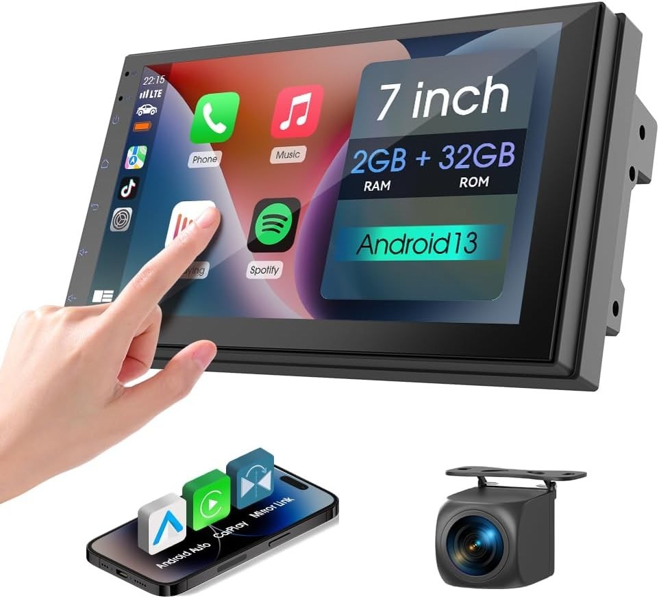 Haudio 7 inch Double Din Car Stereo Black Voice Control with Wireless Carplay