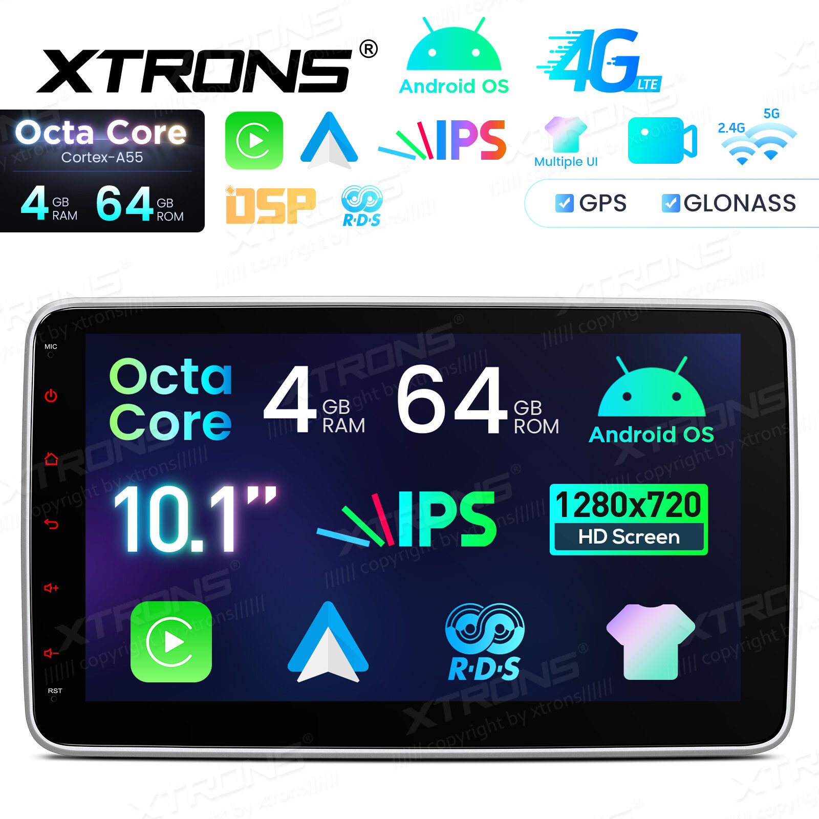 10.1″ Android 12 8-Core 4+64GB Car Stereo GPS DVD Radio Navi 4G LTE WiFi DSP IPS