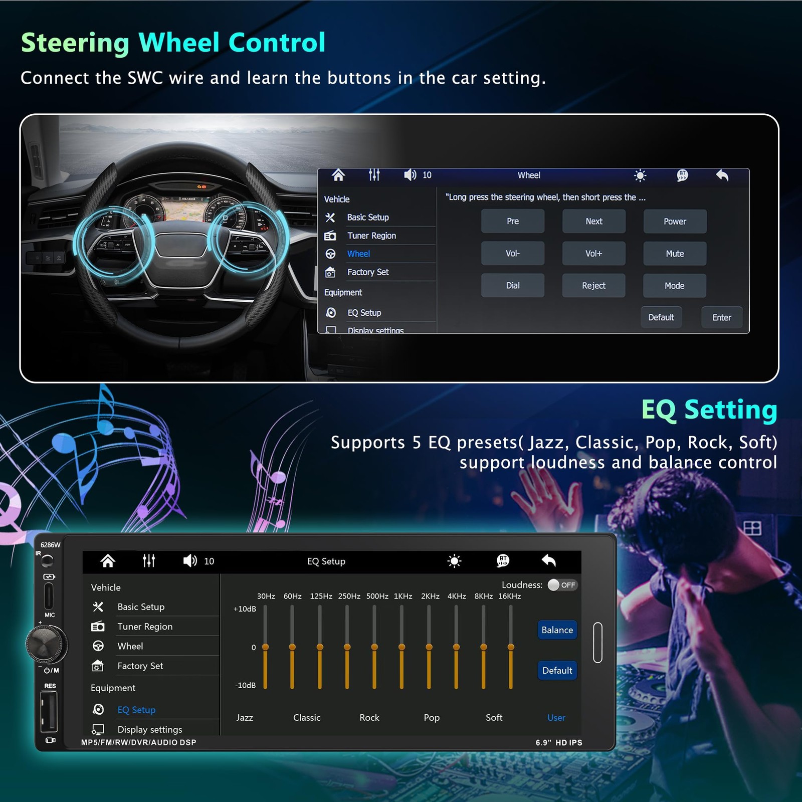 Emeito 6.9 Inch Single Din Car Stereo Touchscreen Radio Gunmetal Color