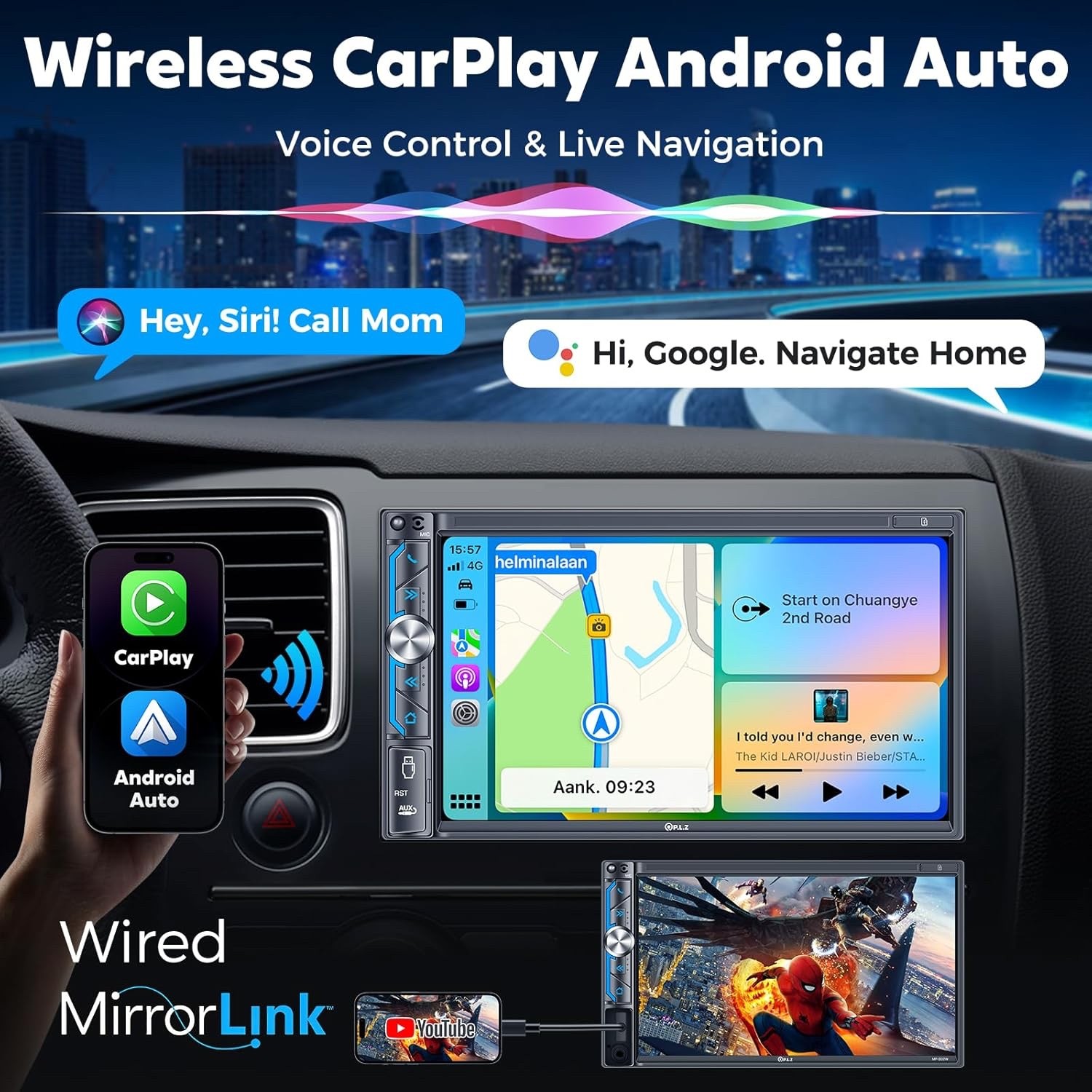 7″ Double Din Car Stereo Radio Apple/Android CarPlay GPS Head Unit w/ Camera BT