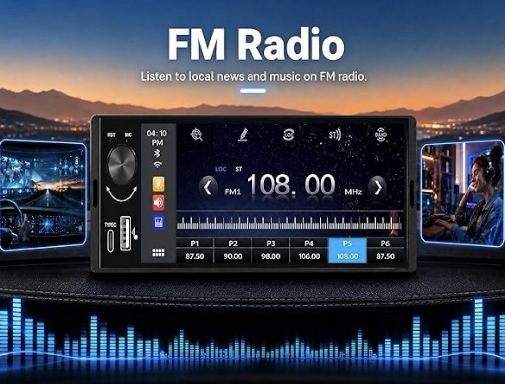 Universal Single DIN Car Stereo 6.3” Touch Screen Bluetooth FM USB Backup Camera