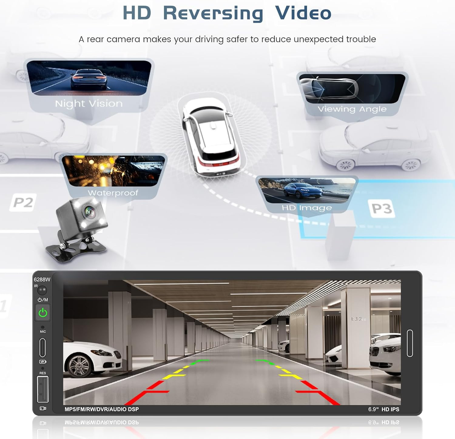 Single Din Car Radio Stereo with Wireless Apple Carplay Android Auto, 6.9″ HD To