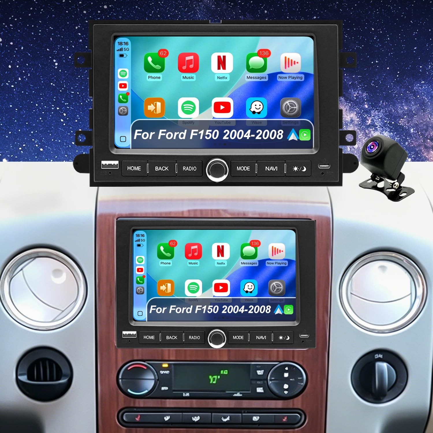 5G WiFi Touchscreen Radio for Ford F150 F250 F350 2004-2016, CarPlay GPS