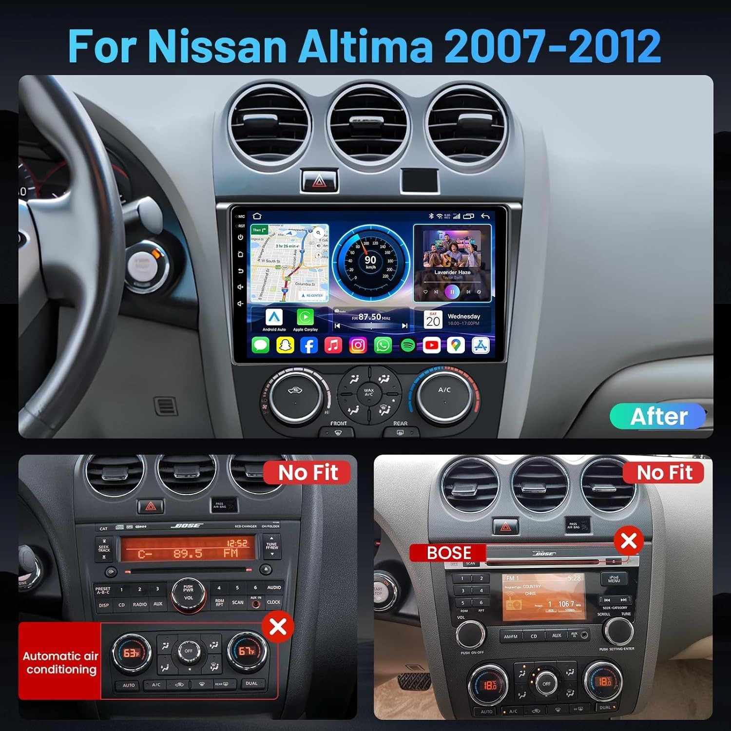 Upgrade 4Core+64GB Car Radio for Nissan Altima 2007-2012: Android 13 Stereo 9″ I