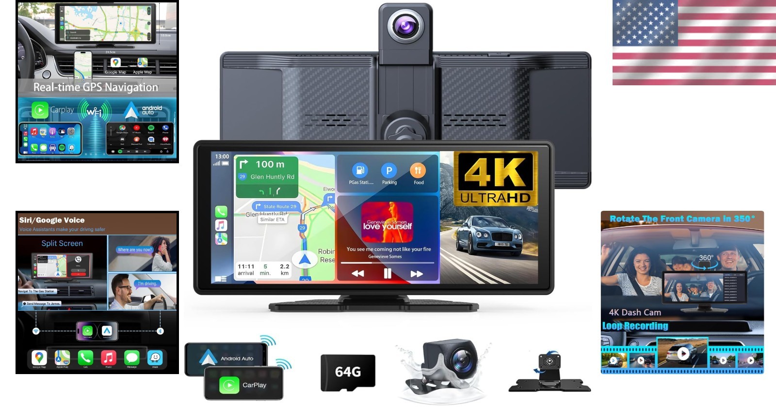 High-Definition 4K Carplay Screen with Voice Control & Backup Camera Options