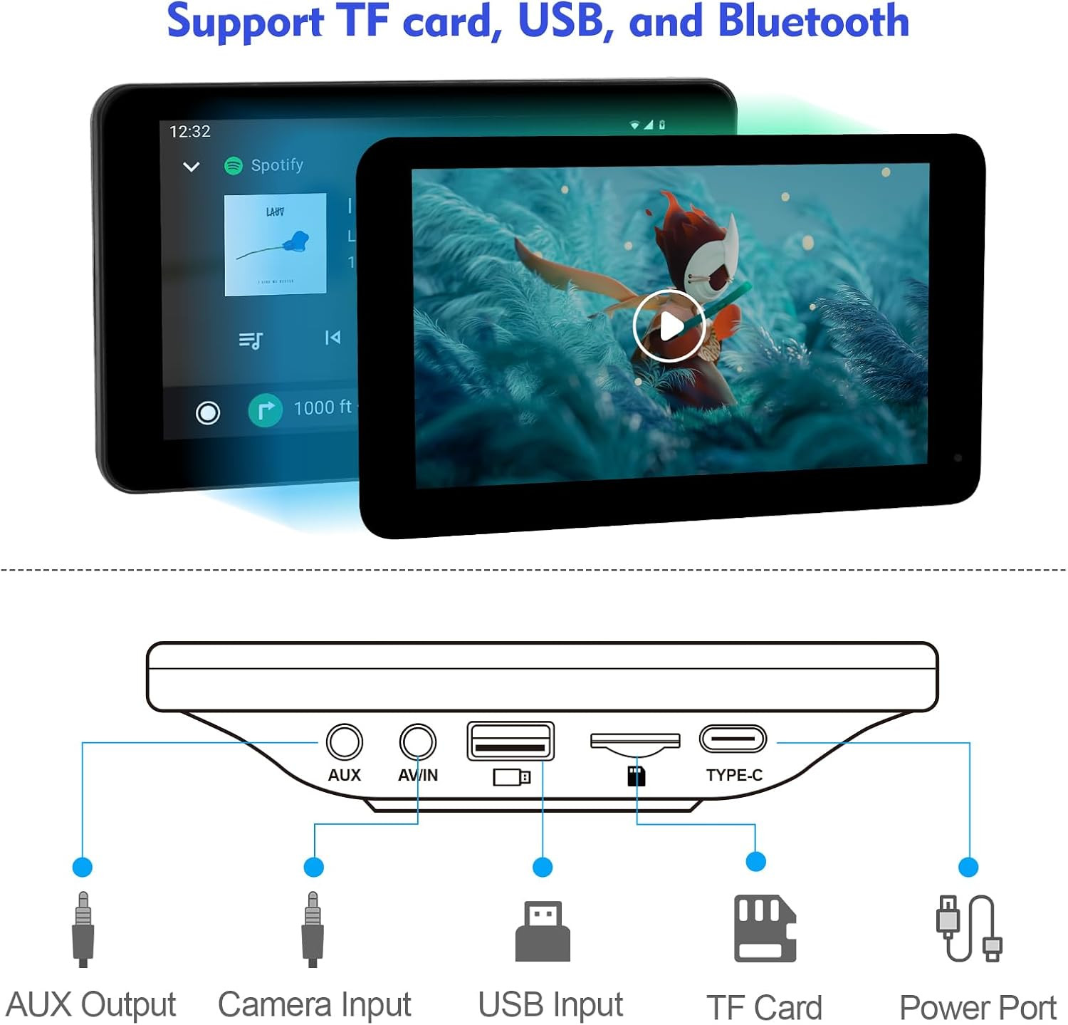 7″ HD Portable Wireless Carplay for Car Stereo Touch Screen with Apple Carplay &