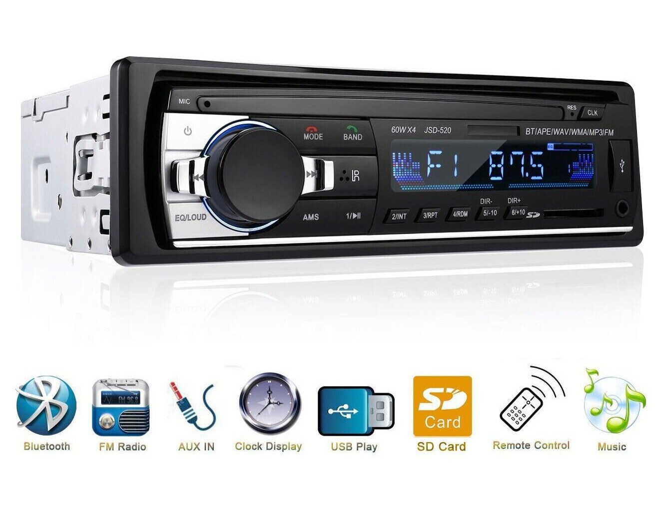Car Sterio Radio MP3 Player with Bluetooth Audio In-Dash FM Aux Input Receiver