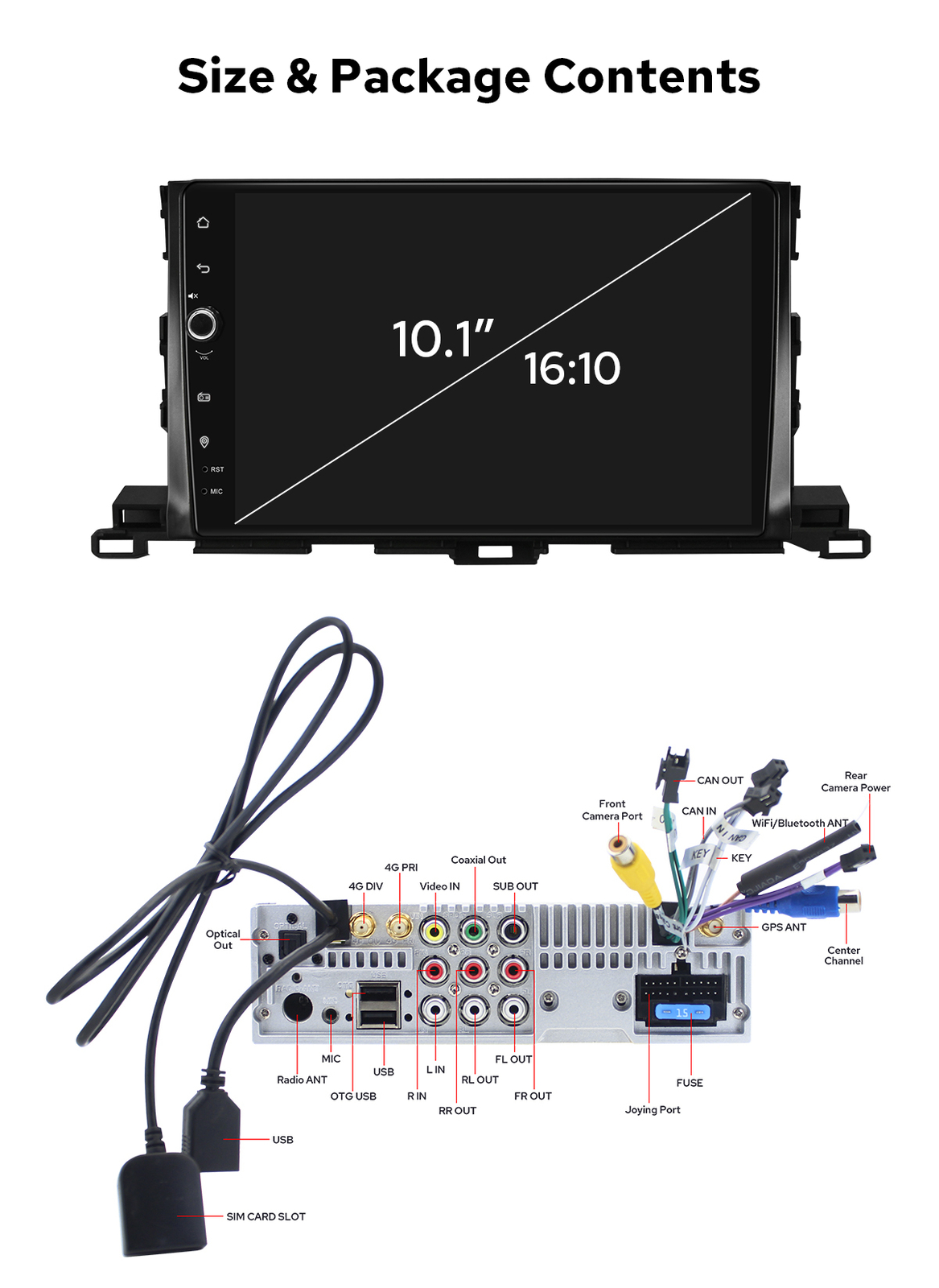 10.1 inch Plug & Play Head Unit For Toyota Highlander 2014-2019 Support HDMI USB