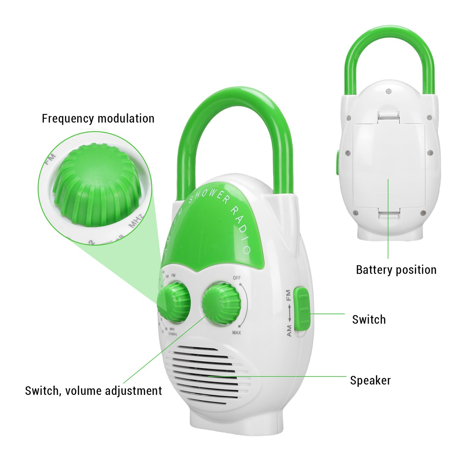 AM FM Radio Adjustable Volume Waterproof For Kitchen Or Bathroom Premium