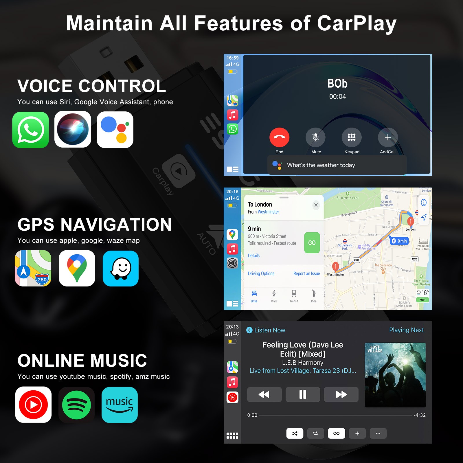 USB Wireless CarPlay Adapter For iPhone Apple Wireless Carplay Dongle Plug &Play
