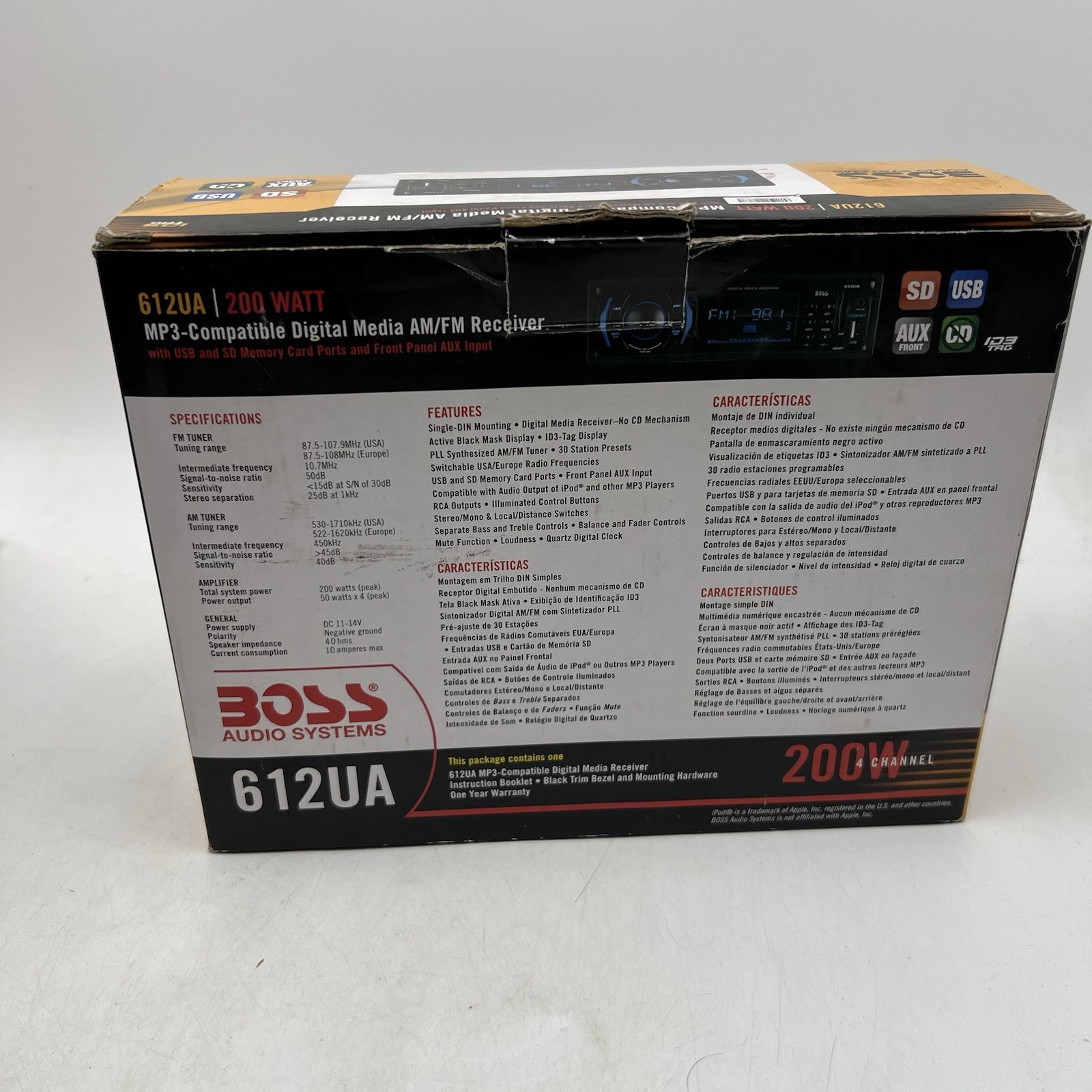 New Boss In-Dash 612UA 200W MP3-Compatible Digital Media AM-FM Receiver