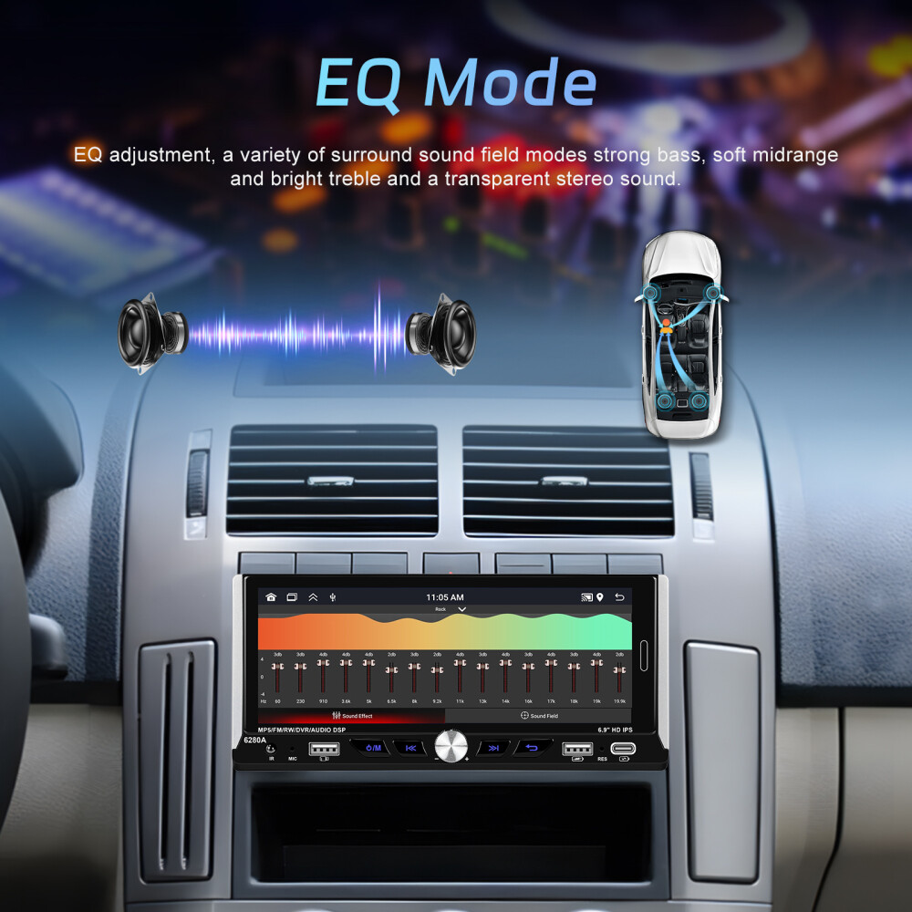 2+64GB 6.9″ Single 1 Din Android 15 Carplay BT GPS Touch Screen Car Stereo Radio