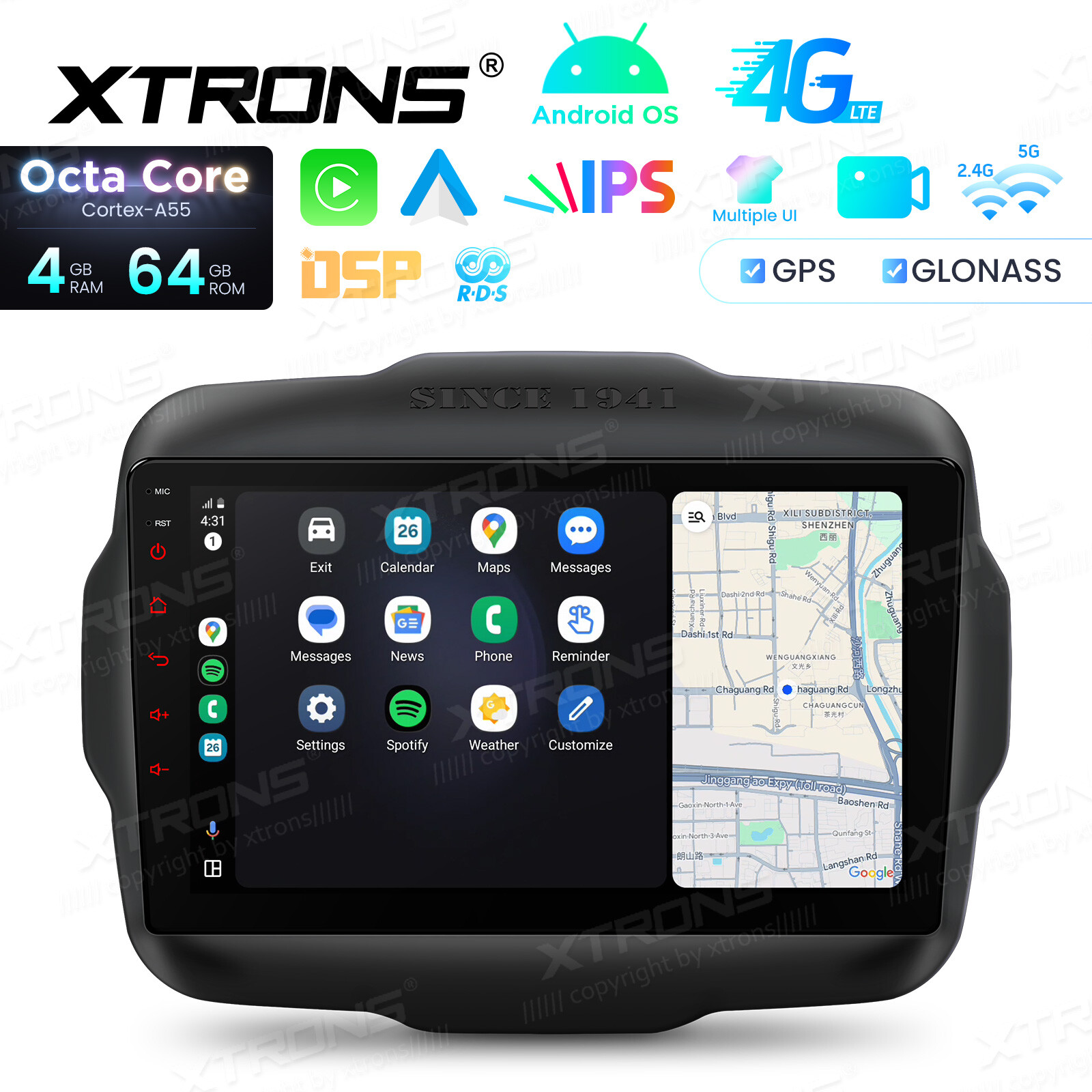 Octa Core Android Radio for Jeep Renegade 9″ IPS Screen DSP Bluetooth 4GB 64GB