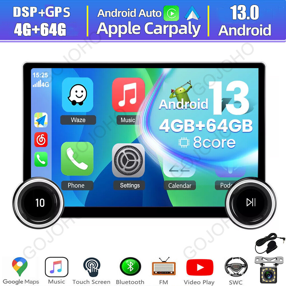 8-Core 10.1 inch Android 13 4GB+64GB Car Stereo Radio GPS Navi WiFi 2K QLED DSP