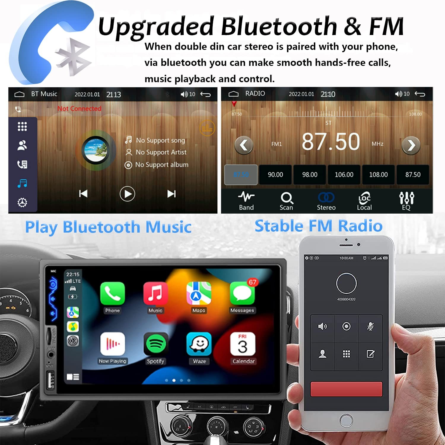 Estereo De Doble Din Với Pantalla HD Y Soporte De Subwoofer De Lujo Pro