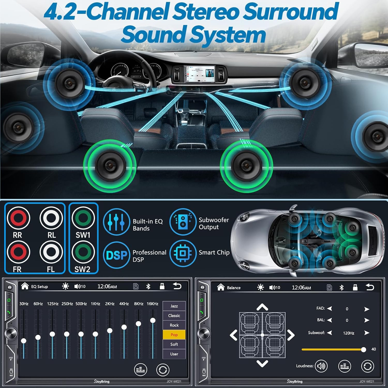 7″ QLED Double Din Car Stereo Compatible with Wireless Apple Carplay & Android A