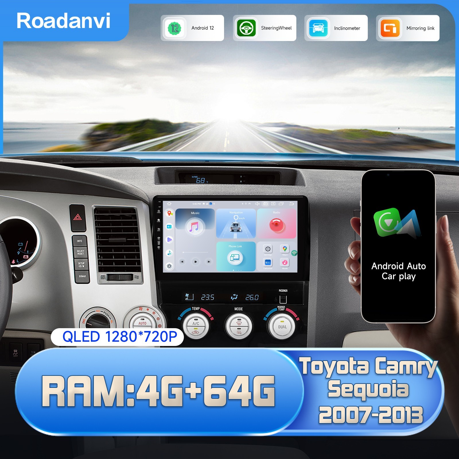 Roadanvi X12 10.2″ Car Radio for Toyota Tundra 2007-2013 CarPlay WiFi GPSStereo
