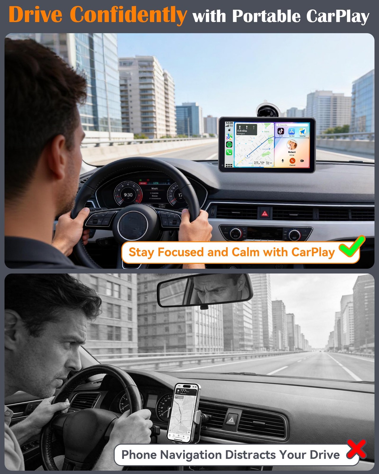 Portable Carplay Screen with Backup Camera – Plug-Play 7-inch HD 1080P Car To…