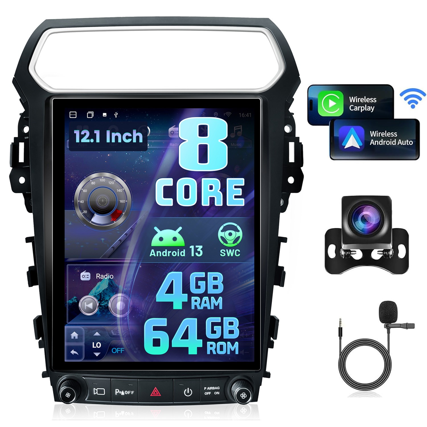 12.1″ Car Radio Tesla Screen For Ford Explorer 2011-2019 Android 13 Carplay GPS