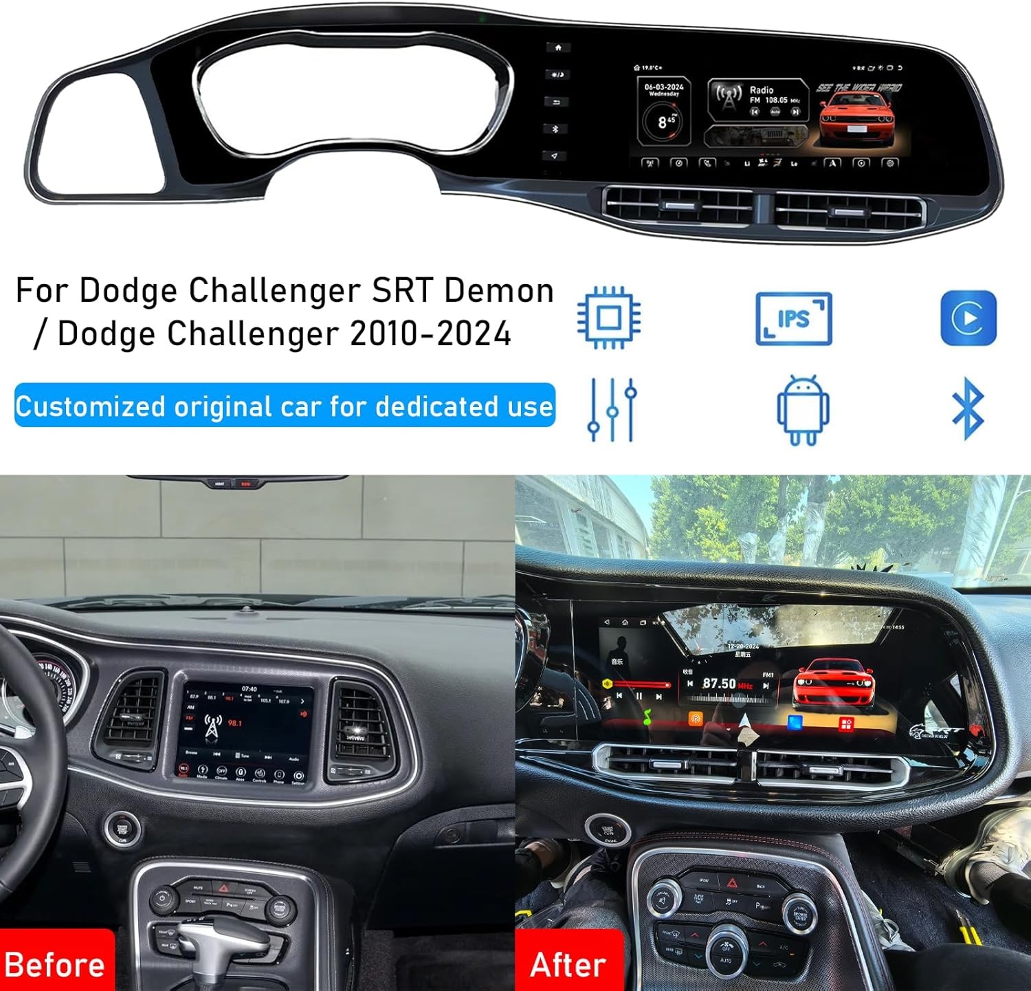 64G For 2010-2024 Dodge Challenger SRT Hellcat CarPlay Car Stereo Radio GPS Navi