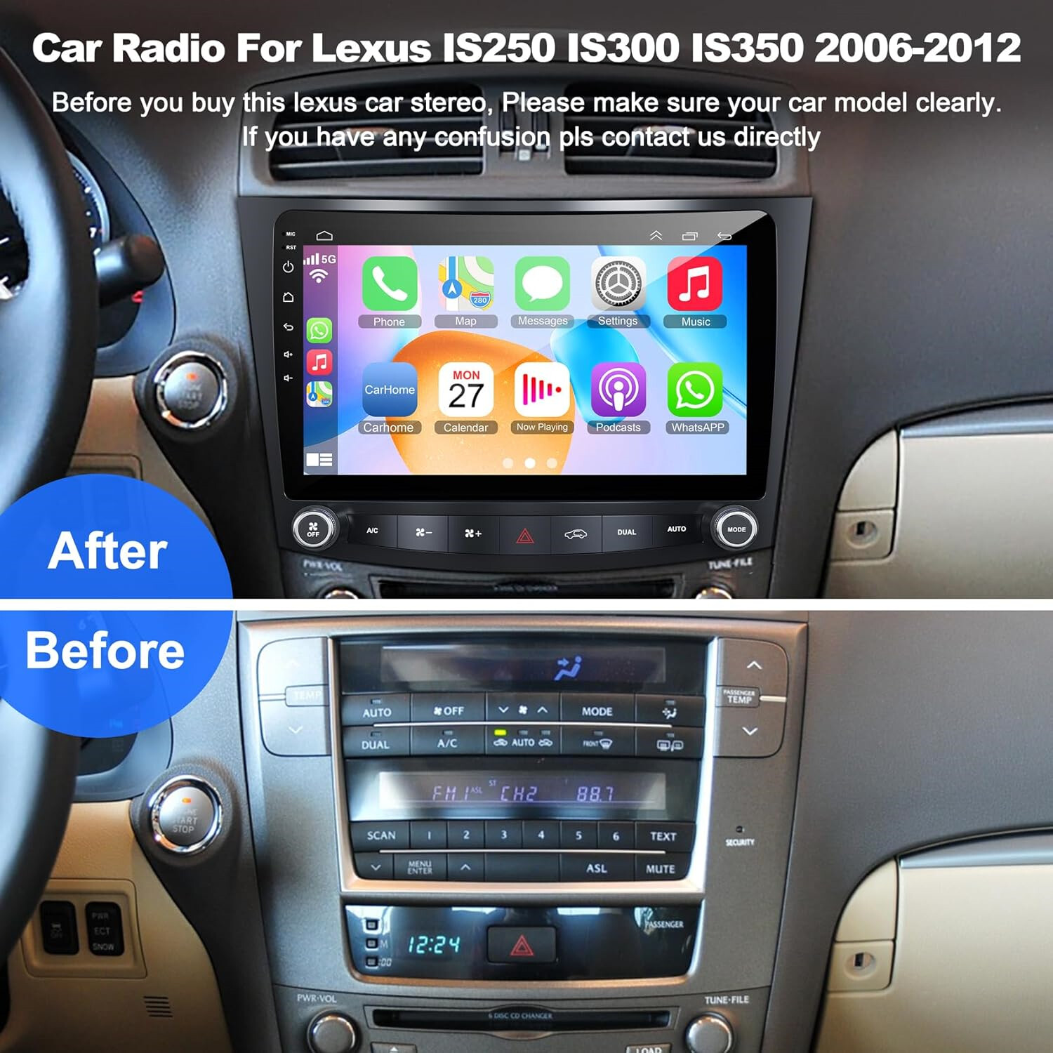 For Lexus IS250 IS350 2006-2012 Android 13 Apple CarPlay Car Stereo Radio GPS BT