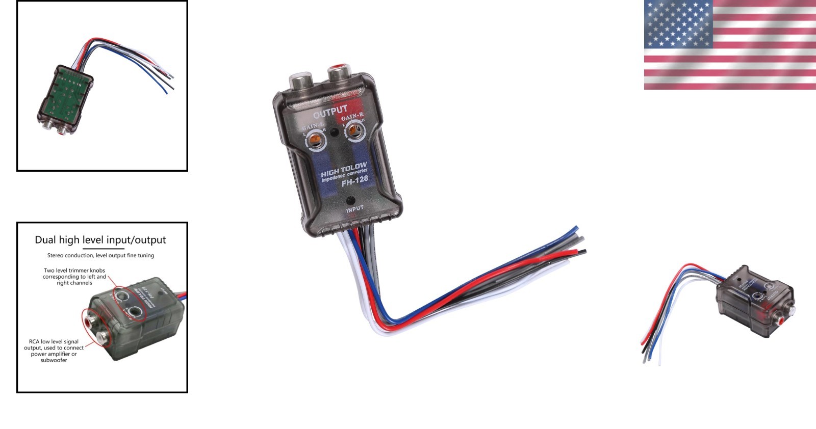 Car Stereo Hi-Low Converter for Auto Subwoofer Amplifier to RCA Adapter