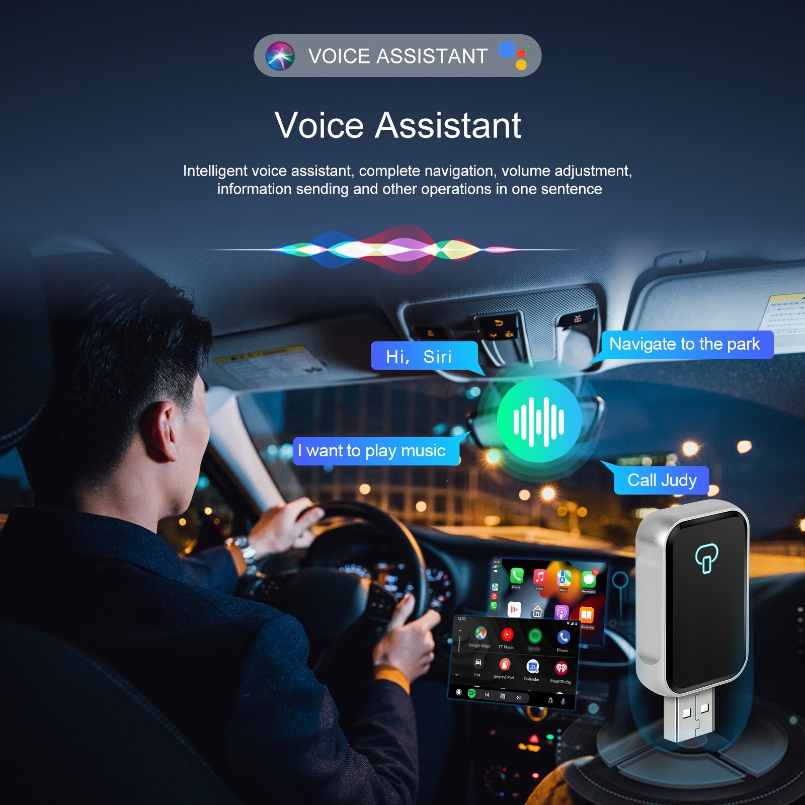 Wired to Wireless CarPlay & Android Auto Adapter – Plug & Play, Fast Connection