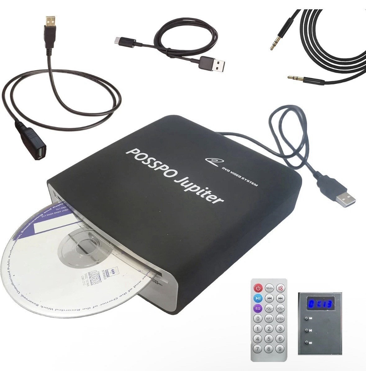 POSSPO Jupiter USB External CD DVD Player for Car Auto Plug & Play AUX Portable
