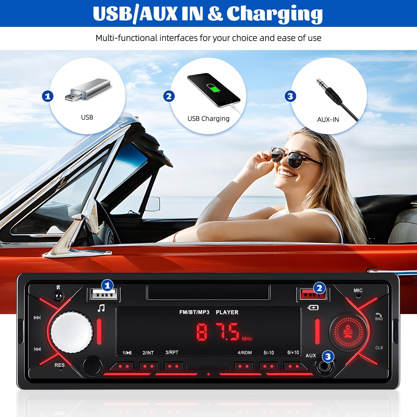 Single Din Bluetooth Multimedia Car Stereo Radio,Car Audio MP3 Player Support…