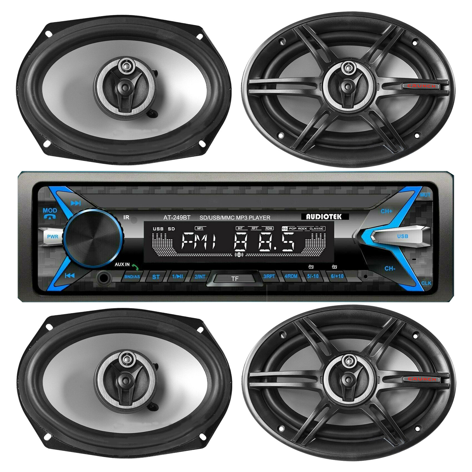 Audiotek AT-249BT Digital Receiver Bluetooth + 4x Crunch CS693 6×9″ 800W Speaker