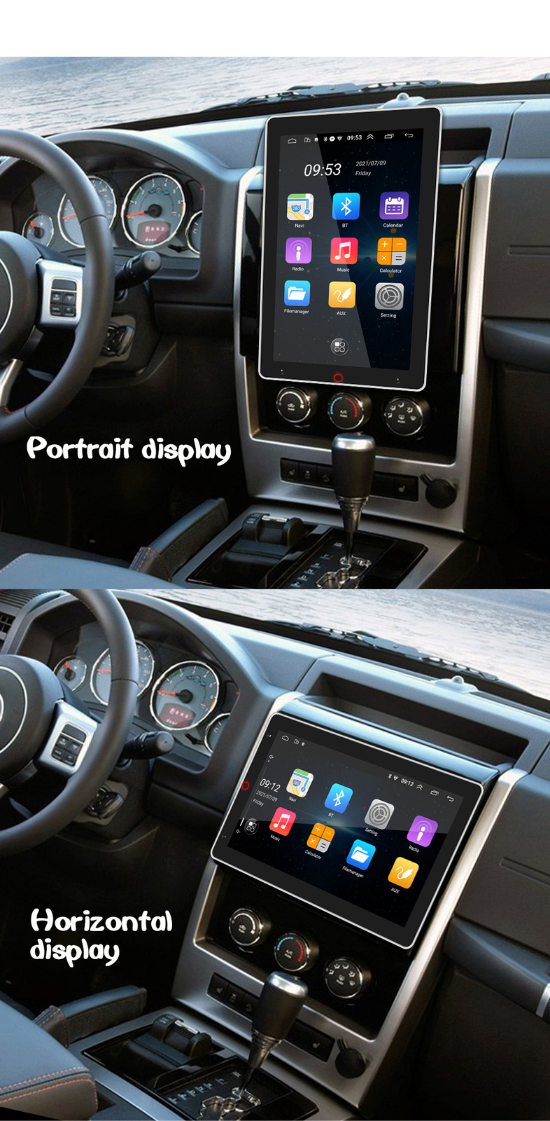 Rotatable 10.1inch 2Din Android 12.0 Car Stereo Radio GPS Navigation WiFi 2+32GB