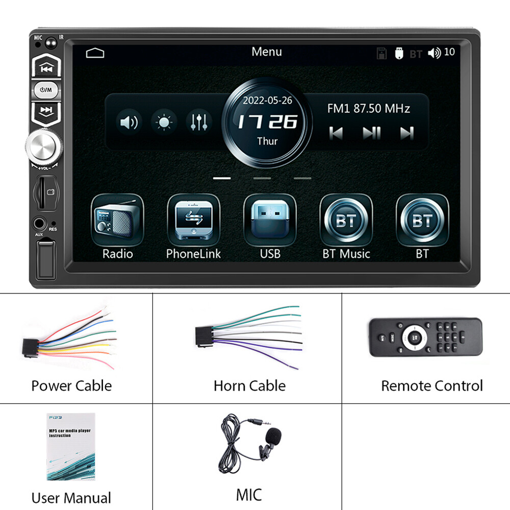 Single 1 DIN 7″ Car Stereo Radio Touch Screen Apple CarPlay Android Auto FM BT
