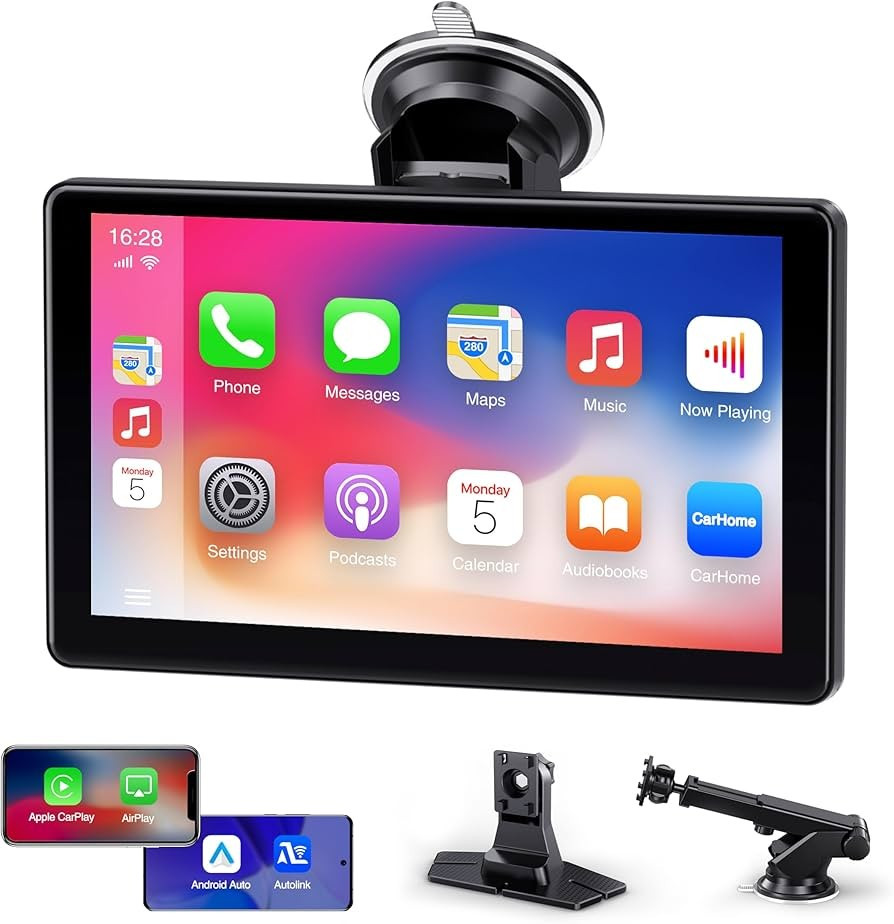 Portable 9″ Wireless Stereo Apple Carplay / Android Touchscreen, Voice Control