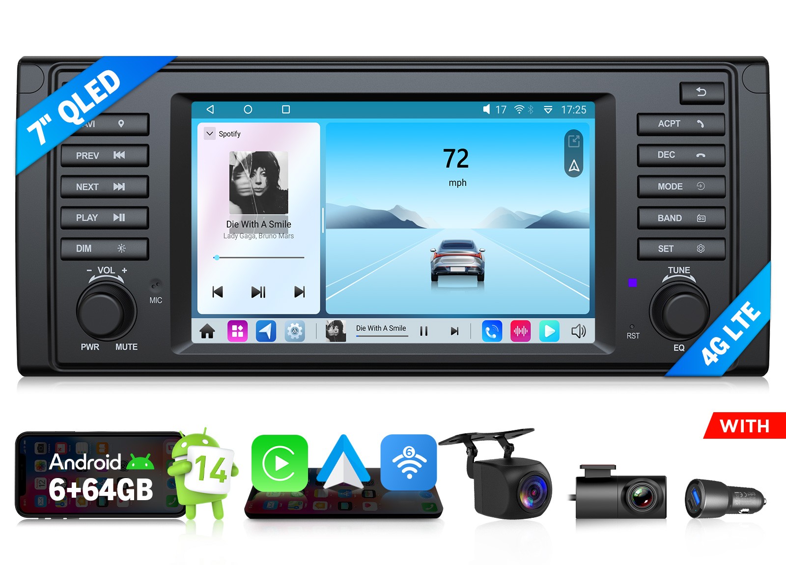 Eonon E39X7S Android 14 7″ 6+64 for BMW E39 1995-2003 528i 530i Car Radio GPS 4G
