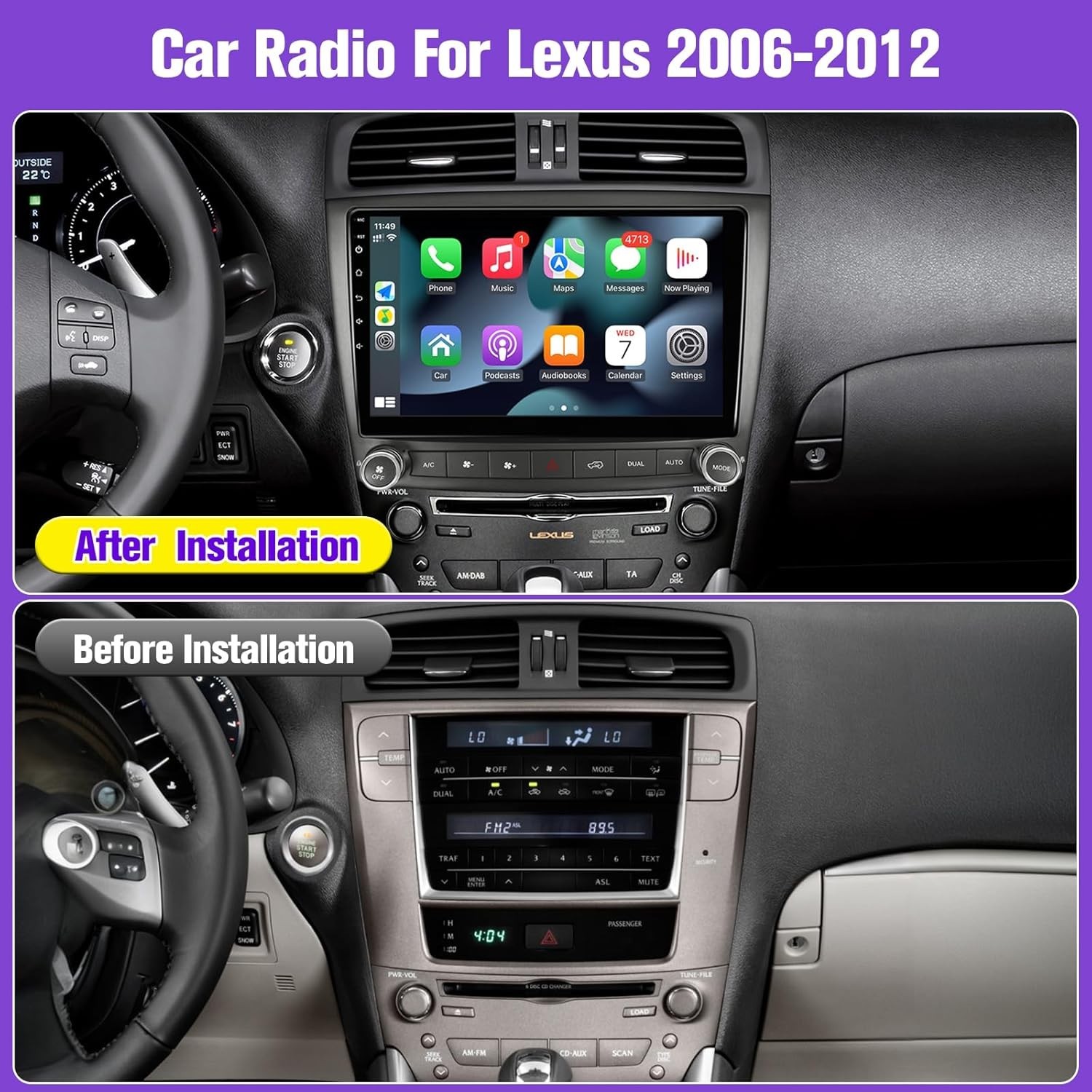 FOR LEXUS IS250 IS350 2006-2012 APPLE CARPLAY CAR RADIO STEREO GPS NAVI FM