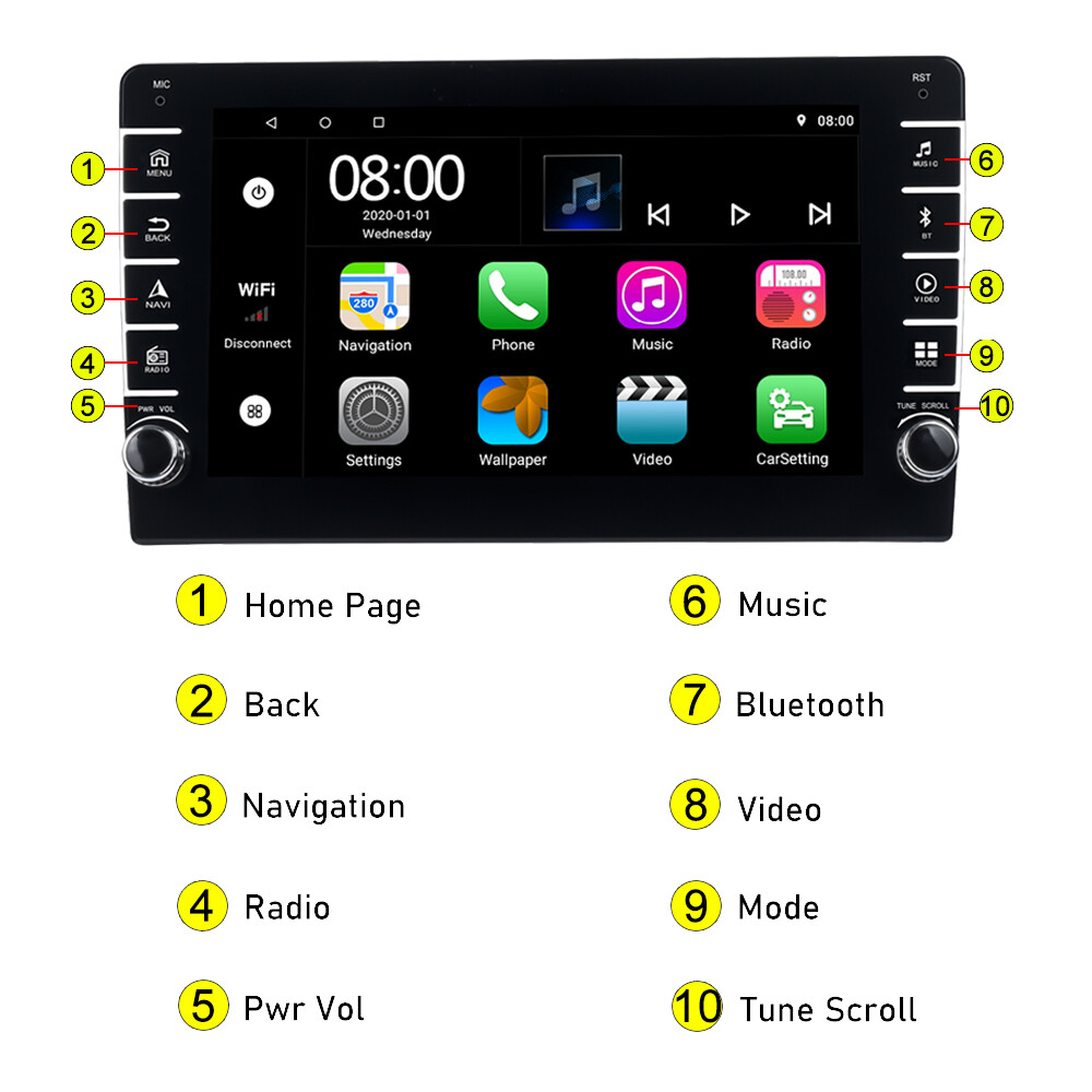 9”1Din 2+64G Android 12 Car Radio Stereo Carplay Auto Link BT WiFi GPS FM+Cam