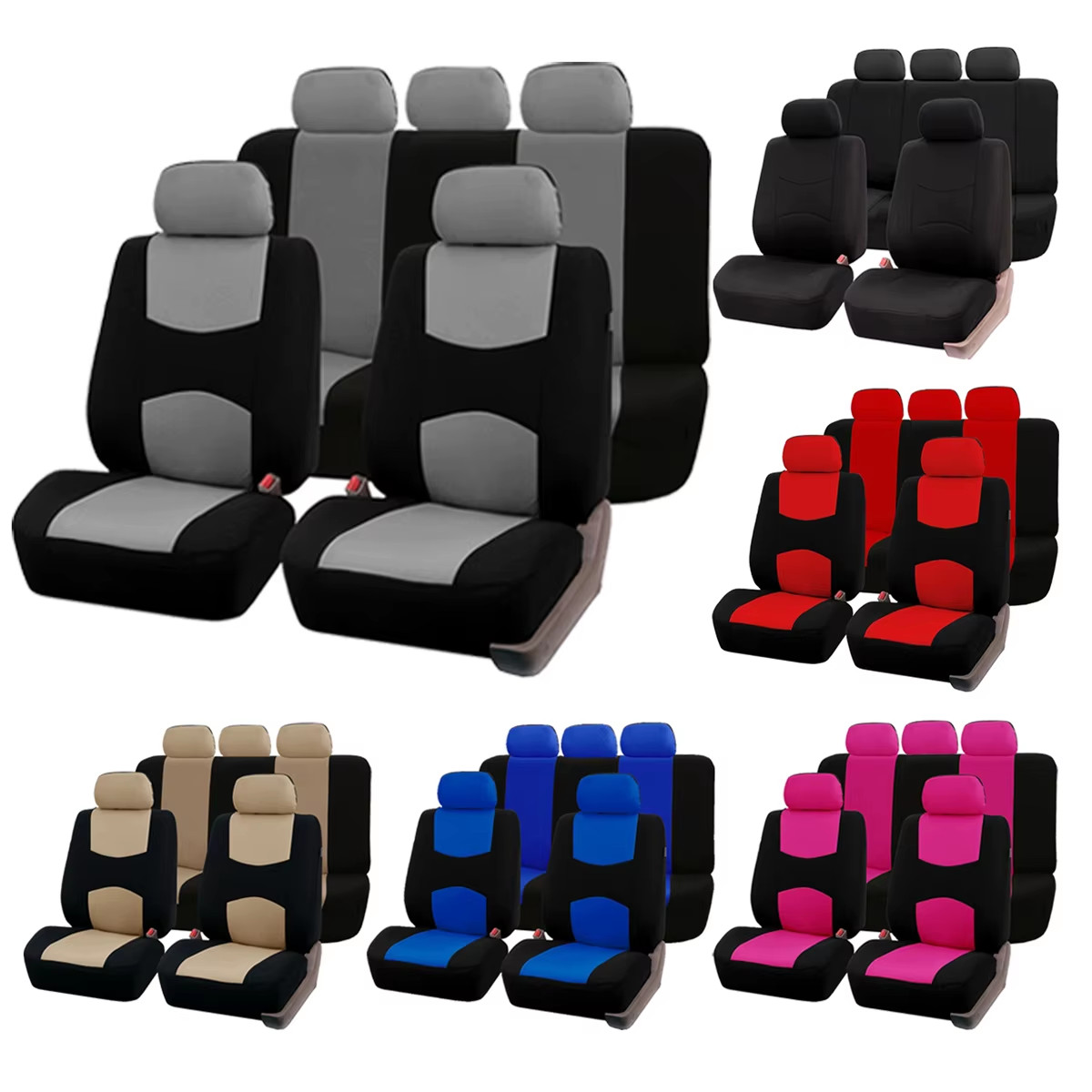 Four Seasons Fashion Universal 9 Pcs Car Seat Cover Polyester Fabric Car Seat Co
