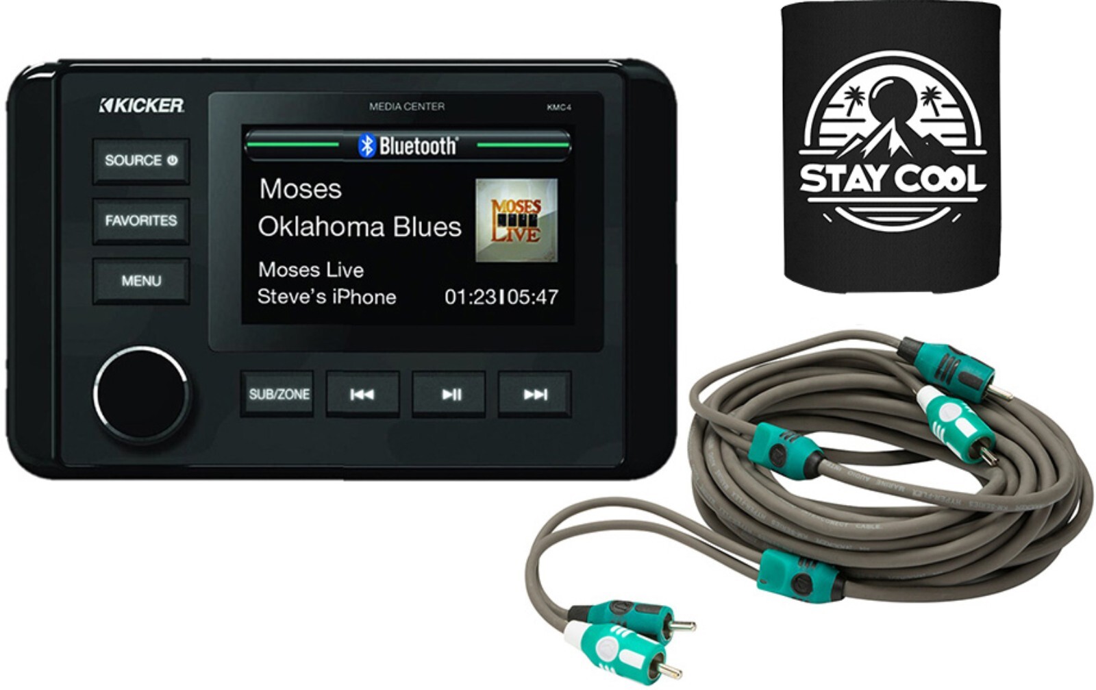 KICKER KMC4 DIGITAL MEDIA RECEIVER BOAT/MARINE AUDIO PACKAGE+2CH RCA CABLE 33FT