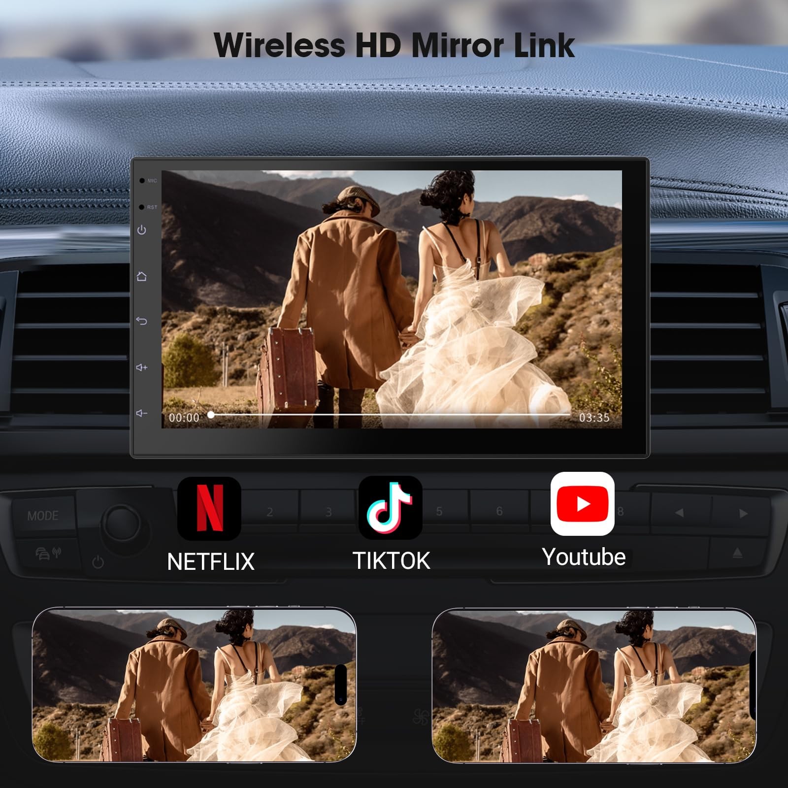 Wireless CarPlay & Android Auto 7″ Touchscreen Stereo with Backup Camera 2+32GB