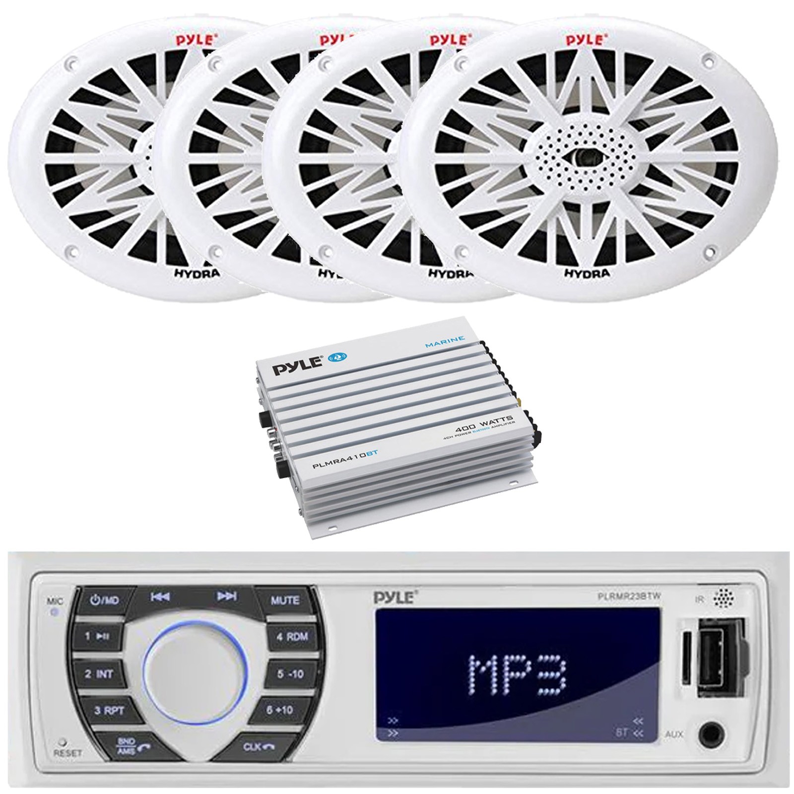 Pyle Marine Bluetooth MP3 Receiver, 4x 6×9″ 200W Speakers, 4 Channel Amplifier