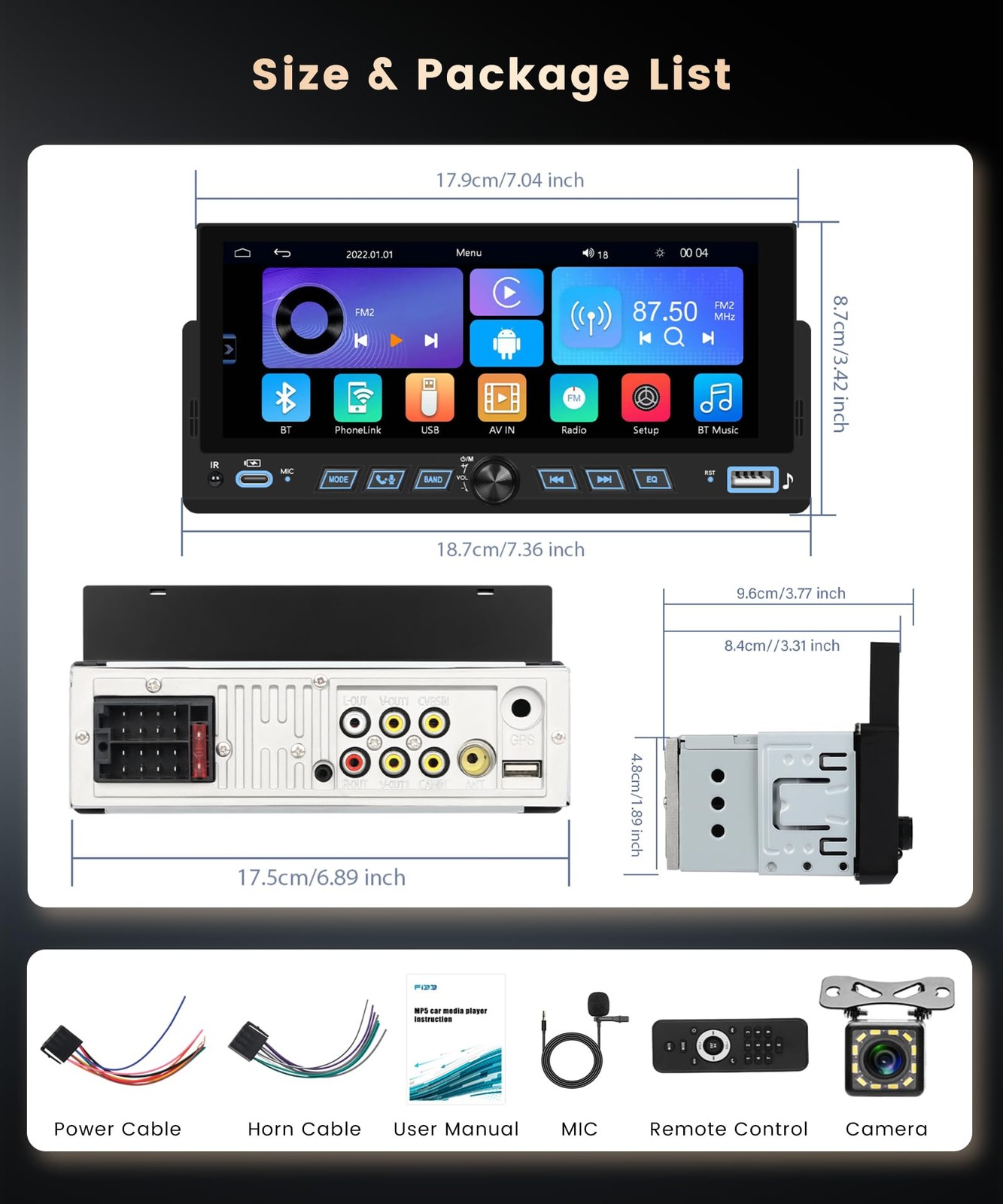 Single DIN Car StereoWireless Carplay Android Auto, 6.86-inch Touch Screen…