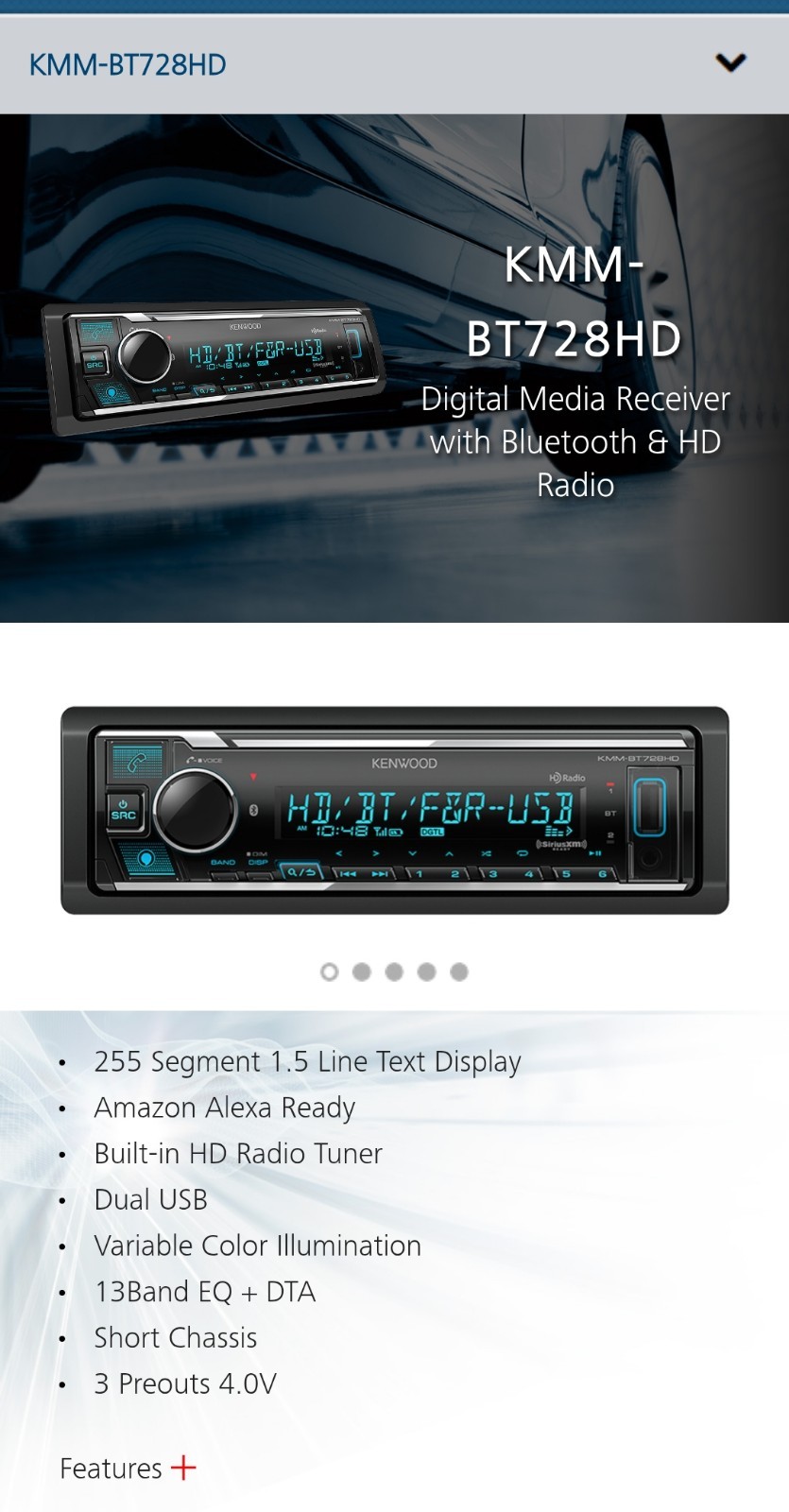 Kenwood KMM-BT728HD 4V PREOUT II 13-band EQ II HD Radio II Mp3/USB II BLUETOOTH