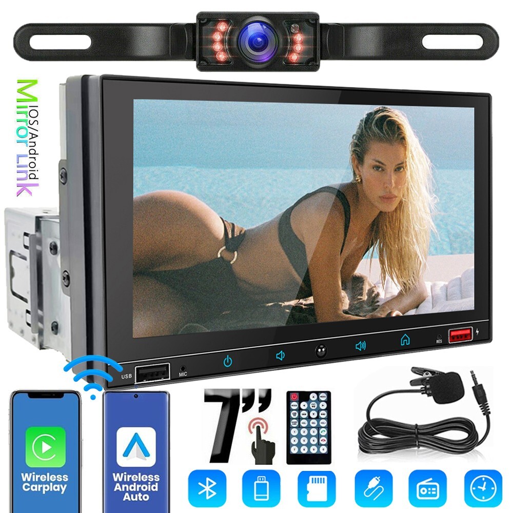 Single Din 7″ Touch Screen Car Radio Apple CarPlay Android Auto Stereo Bluetooth