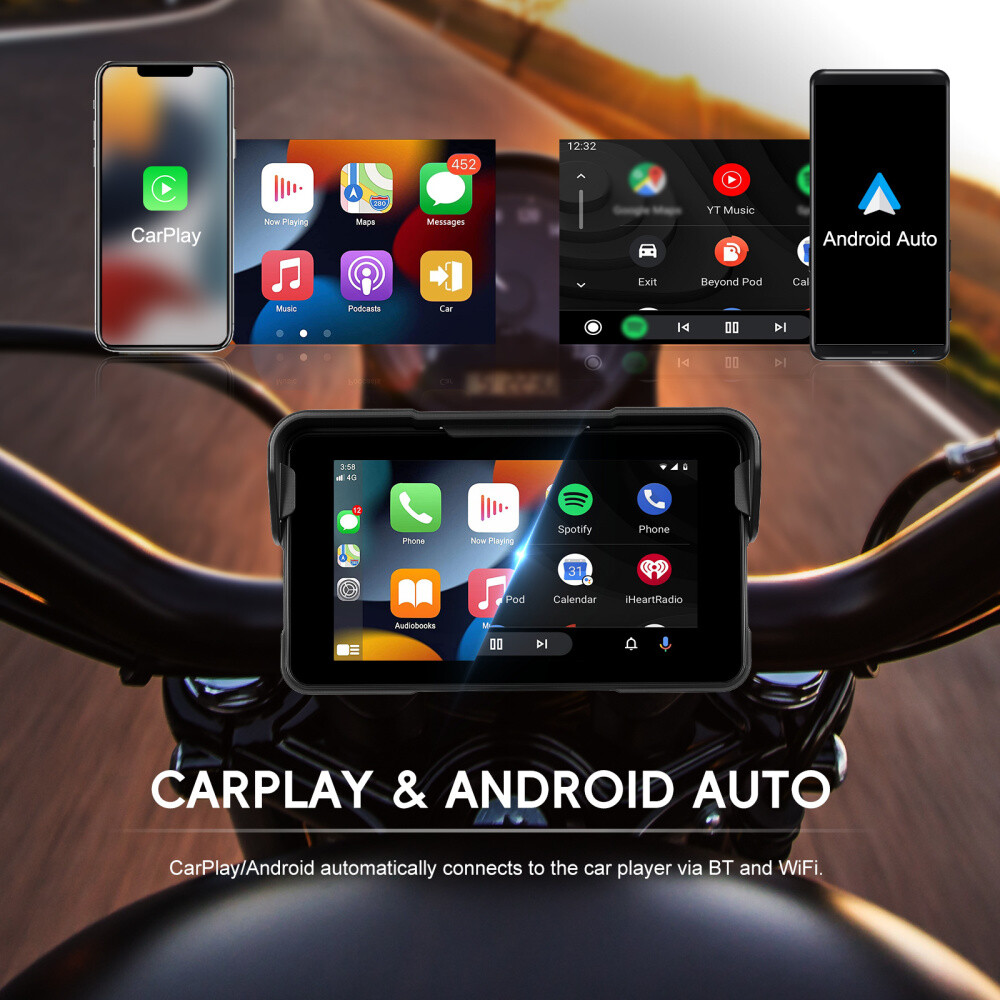 5″ Waterproof Motorcycle Navigator Portable Wireless CarPlay Android Auto Screen