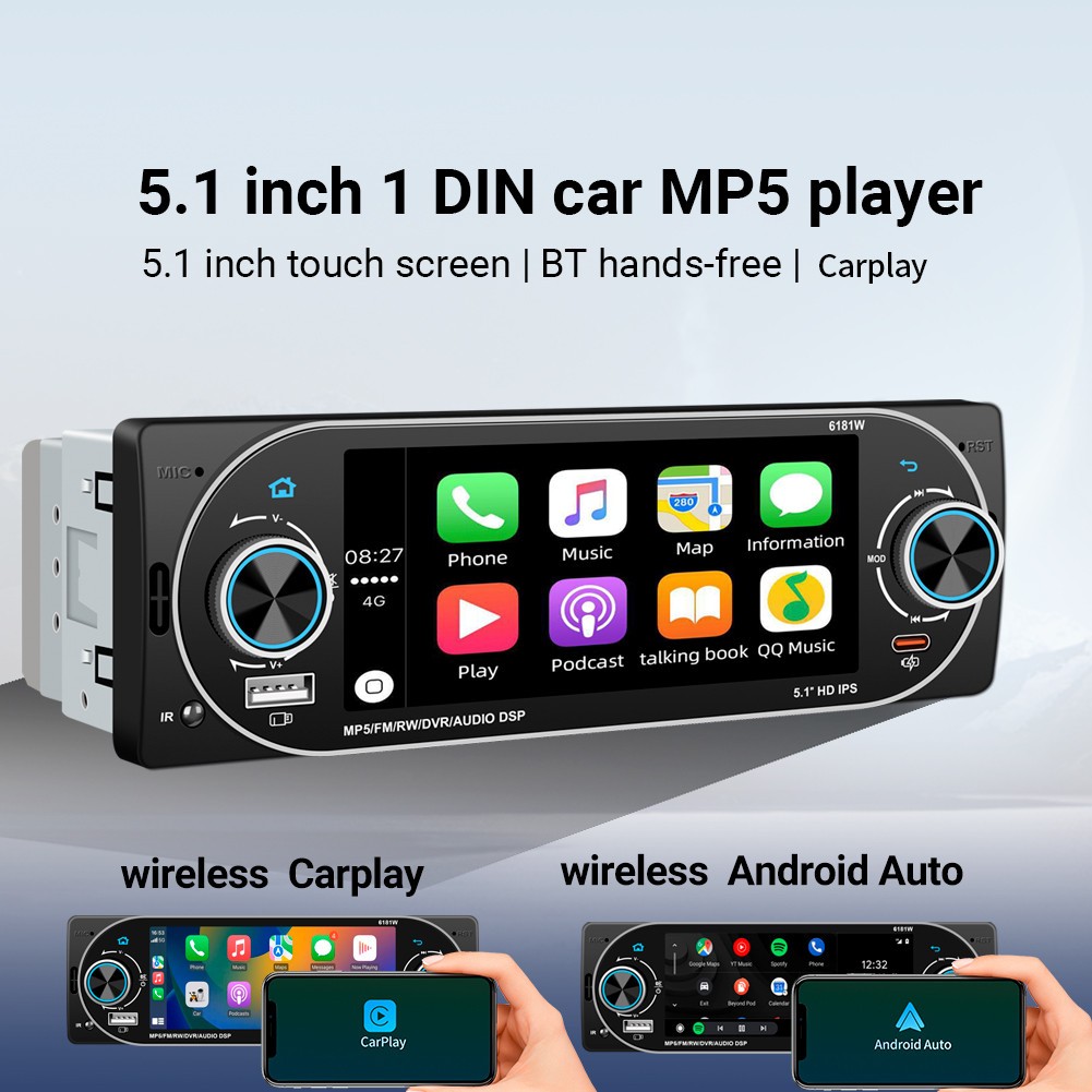 5.1 In 1DIN Multimedia Player Car Radio Touch Srceen FM/RDS USB BT Hands Free