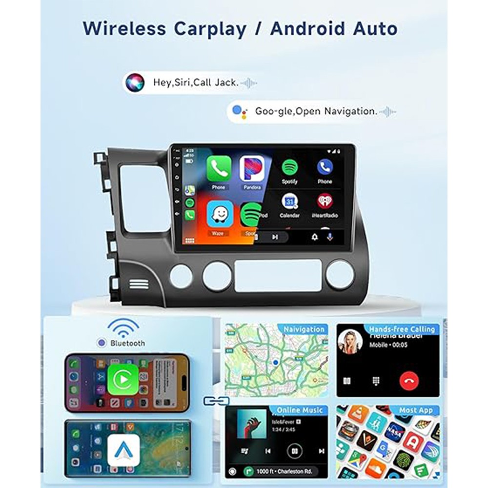 Android Auto Honda Civic 2006-2011 Wireless CarPlay 10.1 Inch IPS Touchscreen