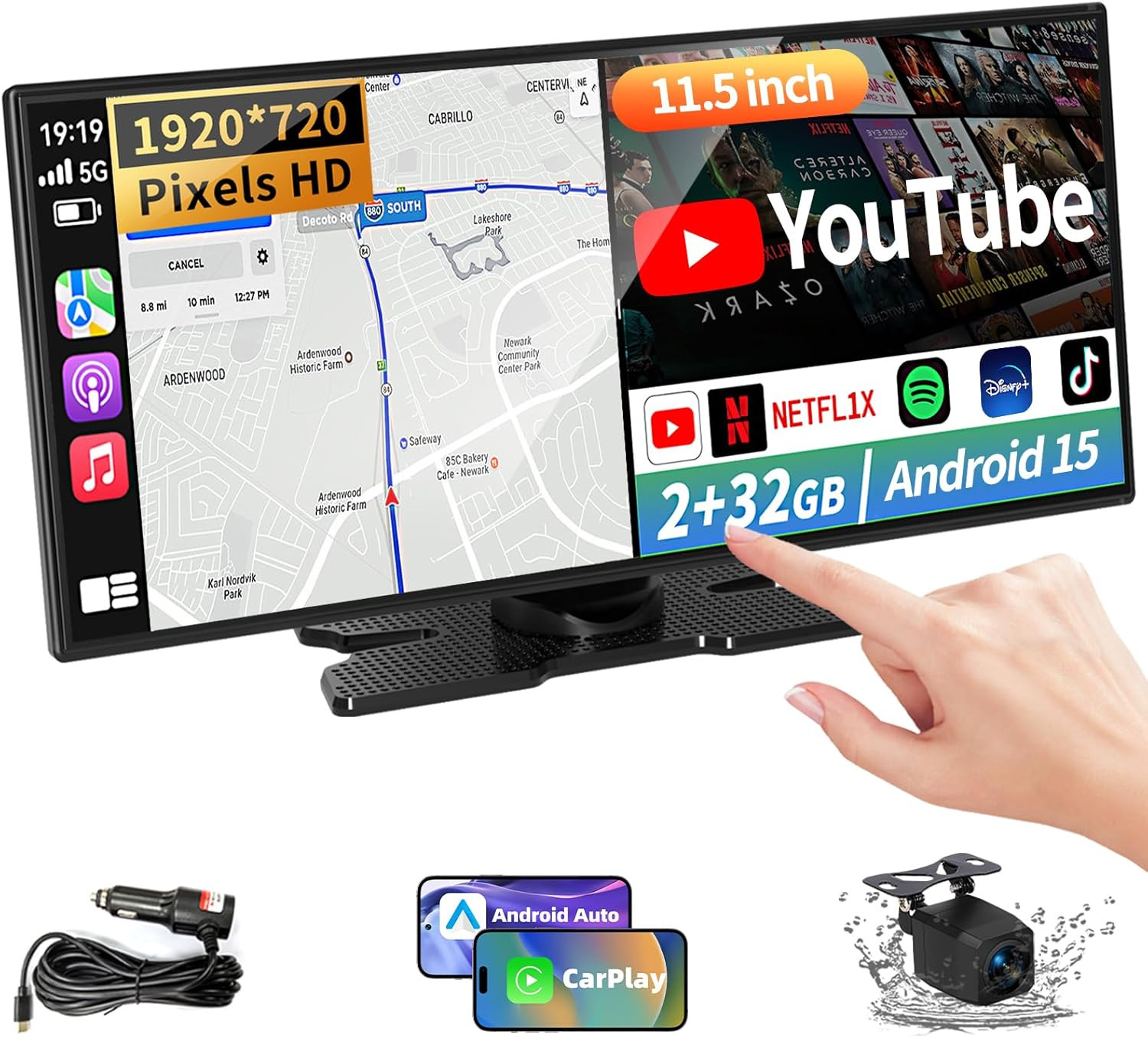 Largest 11.5 Inch Wireless Carplay Screen for Car,Built-In N-Etflix/Youtube/Tikt