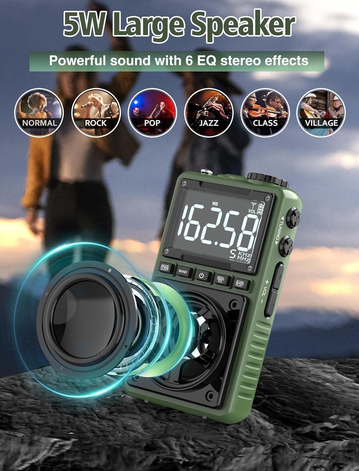 Multi-Band Portable Radio with Rechargeable Battery NOAA Weather Alert and Large